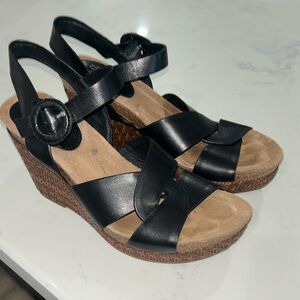 Sofft Cassidy Wedges Black Leather Wedge Sandals 7m